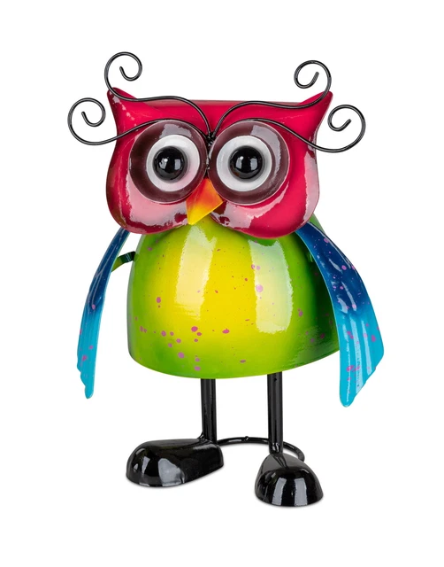 DEKO WACKEL EULE Uhu Kauz Garten Tier Metall Vogel Skulptur Figur