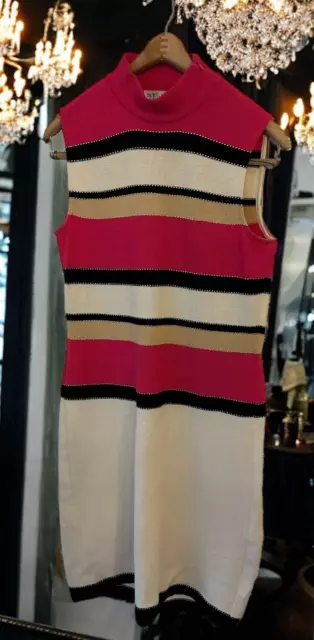 Vintage St. John Collection Sleeveless Mock Neck Striped Santana Knit Dress Sz 6