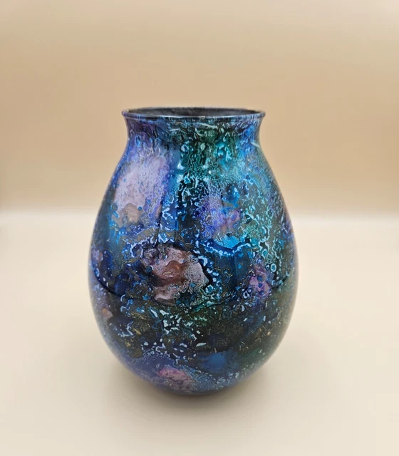 Vase Décoratif LAQUE LINE Pièce Unique – Verre Soufflé Main, Rouge Et Or, Art Nouveau