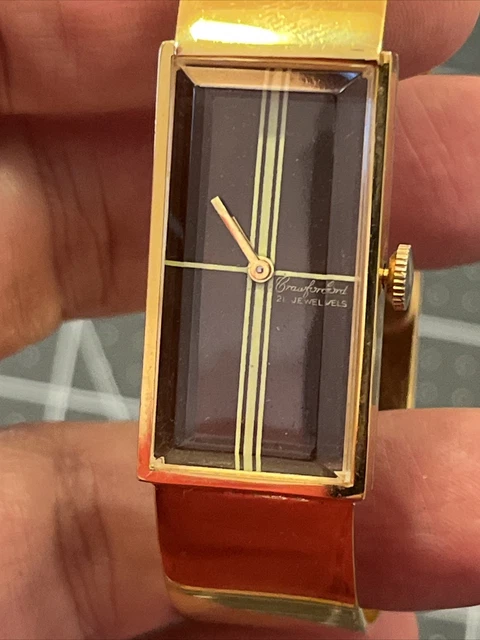 CRAWFORD 21 JEWELS wind-up watch ladies cuff faceted crystal  display picture 1