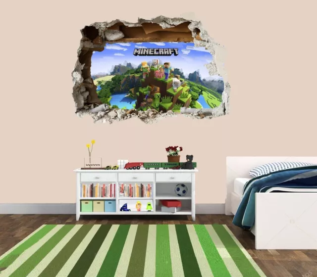 3D zertrümmerte Wand Wandbild Minecraft Gamer Wandaufkleber Bergbau Spielzimmer Wandkunst