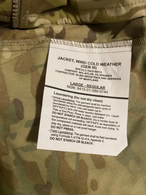 Gen Iii Ecwcs L4 Level 4 Jacket Wind Cold Weather Ocp Multicam - Large Lr New