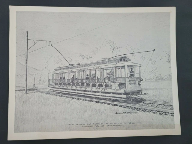Vintage Open Trolly Car Print By Joseph W. Woltcheck 8x 10 Shade Gap Electric RR