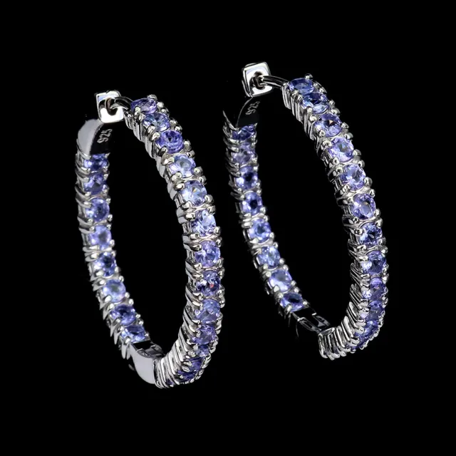 Unheated Round Tanzanite 3mm 14K White Gold Plate 925 Sterling Silver Earrings