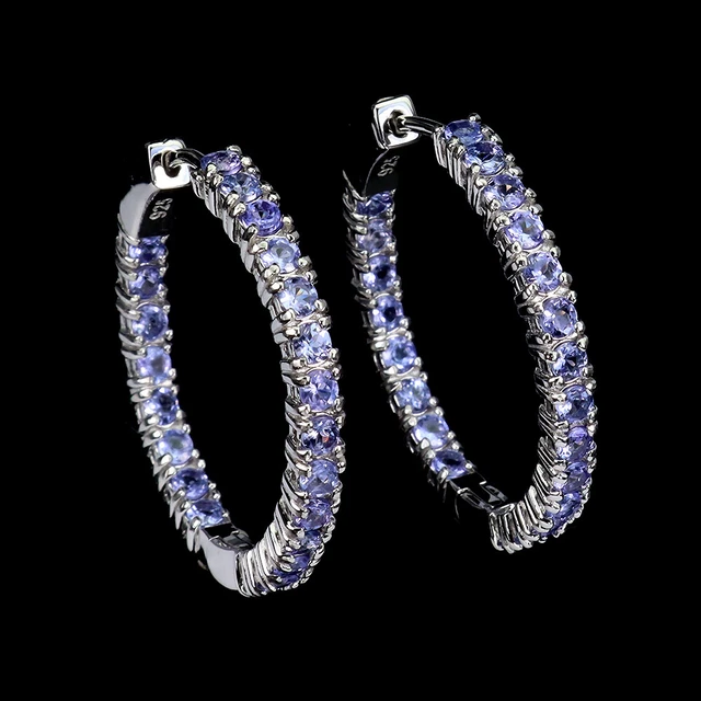 Unheated Round Tanzanite 3mm 14K White Gold Plate 925 Sterling Silver Earrings