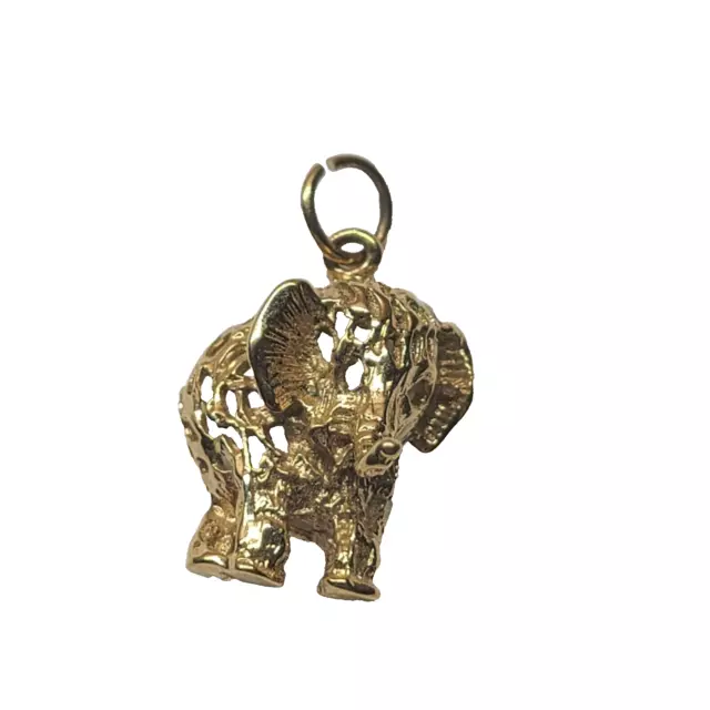 Elephant Pendant Gold Toned Trunk Up Ring Clasp NO CHAIN