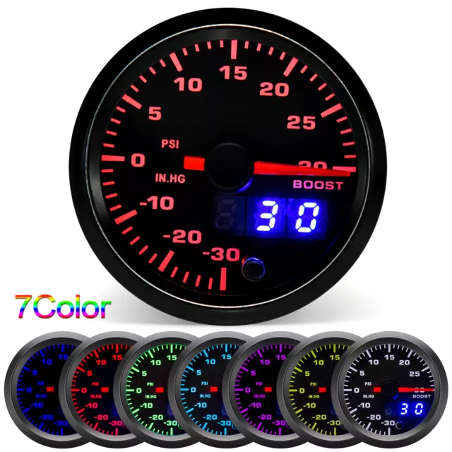 2" 52mm Digital & Pointer 7 Colors LED Car Turbo Boost Meter Psi Pressure Gauge