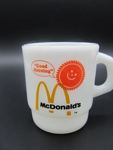 Vtg Anchor Hocking Fire King McDonald's Good Morning Coffee Mug White Milk Glass