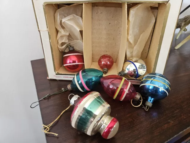 Vintage Christmas Glass Ornaments Lot Of 7 And A Box Odd Shapes