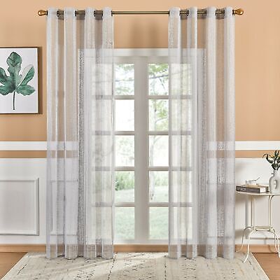 2 Pcs Silver Luxury Grommet Sheer Tulle Living room Window Curtain Home Decor