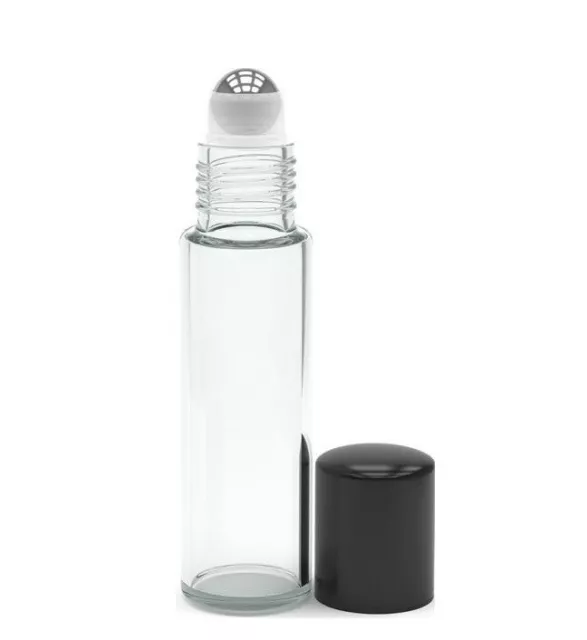 2 x 10ml CLEAR Roll on Glass Bottles Essential Oil Roller Ball Empty Black Lid