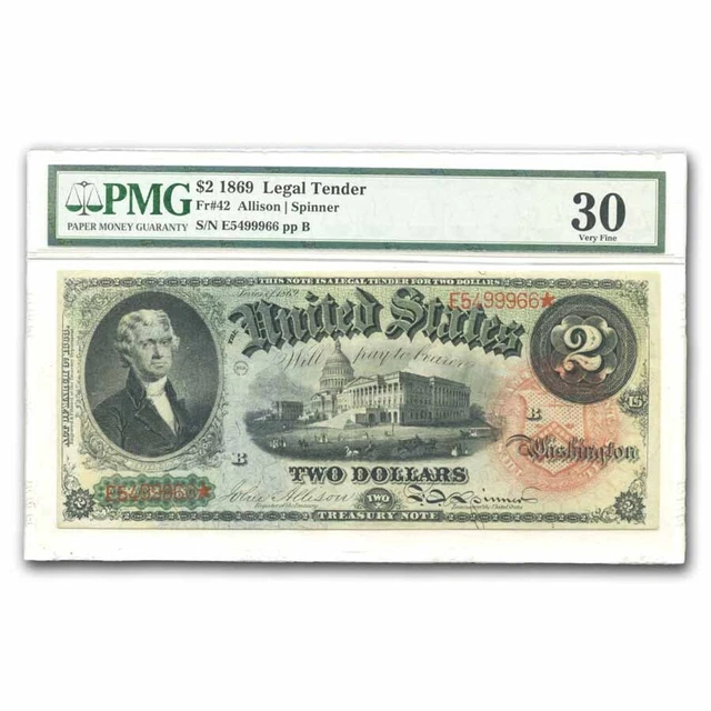 1869 $2.00 Legal Tender "Rainbow" VF-30 PMG (Fr#42) - SKU#288248