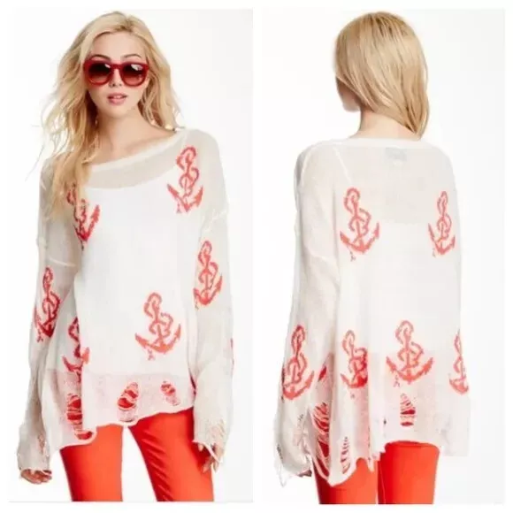 NEW Wildfox White Label Shipwrecked Lennon Sweater ~ Clean White/Red size S SEXY