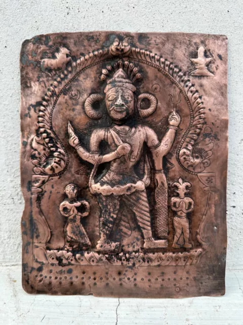 1850 Selten Antik Alt Kupfer Heilige Worship Hindu God Shiv Virbhadra Figur Bahn