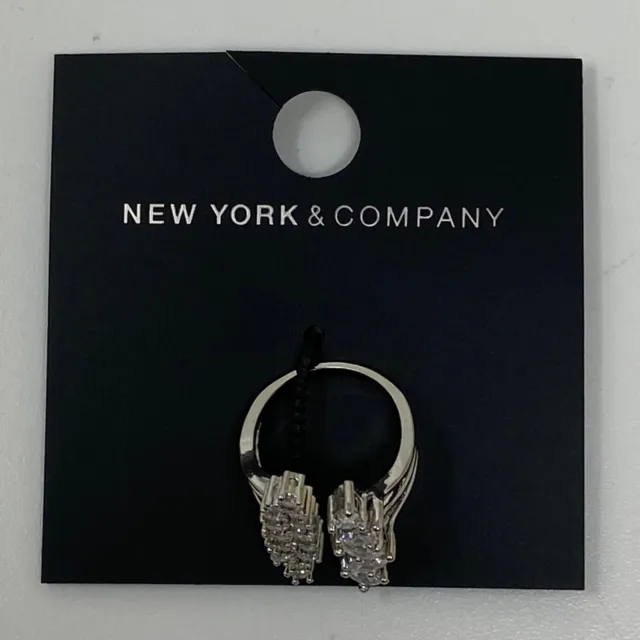 New York & Co Womens Size 7 Ring Silver Tone Clear Crystals Split Top