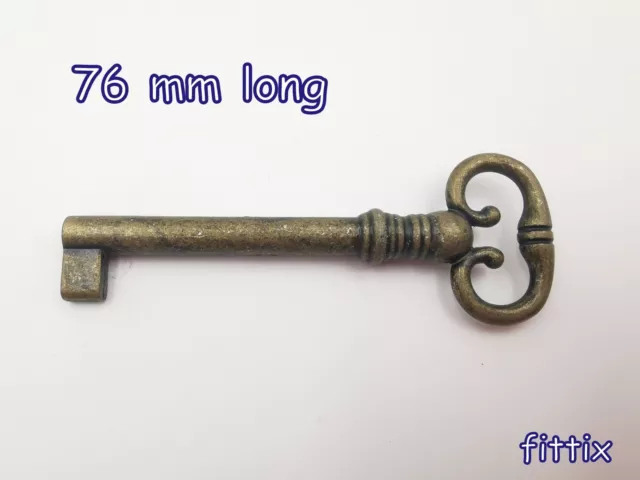 1 x Ornate Key 76 mm Long Antique Vintage Style Old Gold Furniture Skeleton