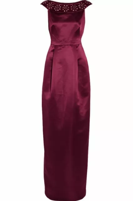 Raoul Gown Burgundy Red Satin Column Embellished Long Dress SZ 8 New $705 2