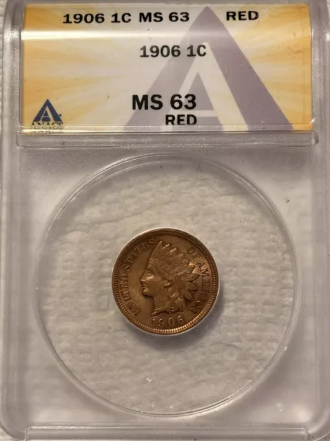 1906 Indian Head Penny Cent Graded ANACS MS63 Red