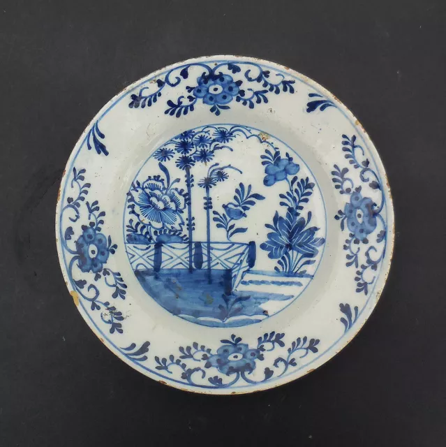 Antique Mid-18th Century Dutch Delft Blue & White Plate Chinese Decoration c1750