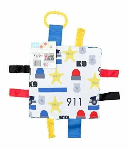 Baby Sensory Crinkle & Teething Lovey Toy with Closed Ribbon Tags- 8"x8"- Police