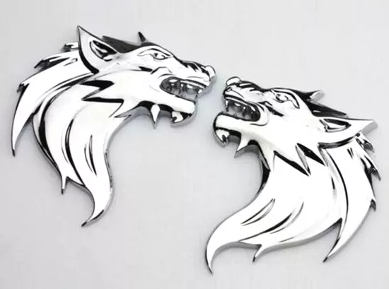 2x Wolf Metall Wolfkopf Chrom Logo Sticker Emblem Aufkleber Auto Wolf