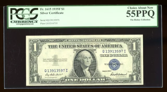 DBR $1 1935-F Silver Fr. 1615 QI Block PCGS 55 PPQ Serial Q13913597I