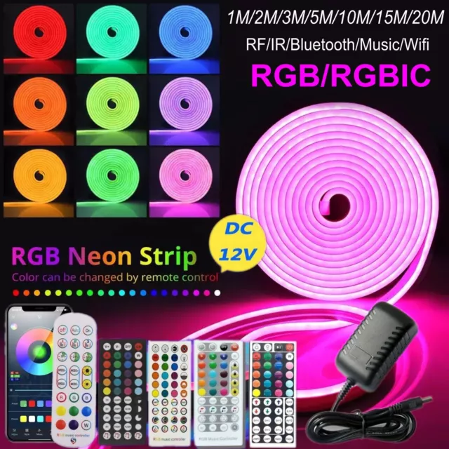 5-20M 12V LED Strip Flexible Neon Rope Light RGB RGBIC Waterproof Home Bar Decor