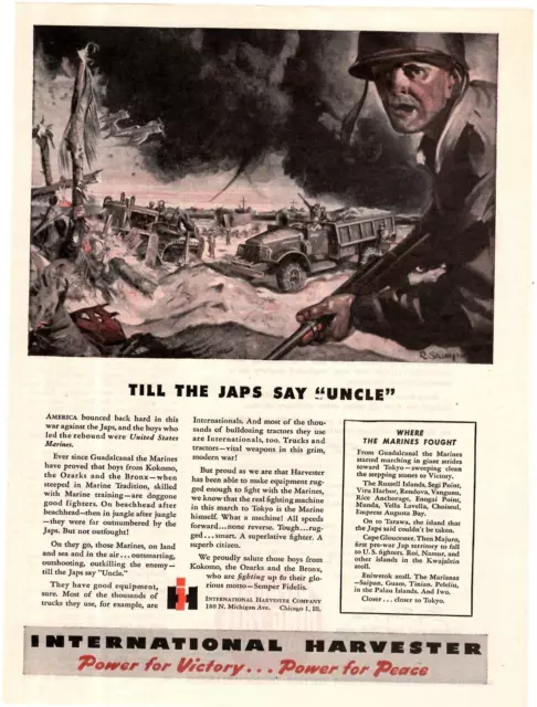 1945 Print Ad International Harvester Till the Japs say "Uncle" WWII Illus