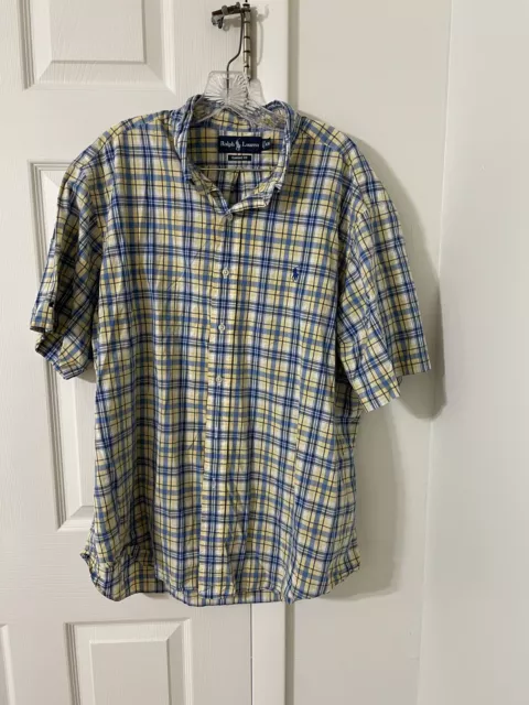 Polo Ralph Lauren Size XXL Men ClassicFit Blue yellow Plaid ShortSleeve Shirt