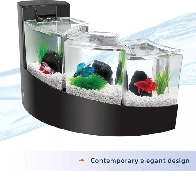 Betta Falls 3 Section Aquarium Fish Tank With QuietFlow Power Filtration, Black