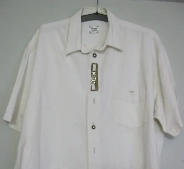 Camicia folcloristica bianca crema manica corta Jacques Lorant taglia XL, larghezza 69 cm cotone