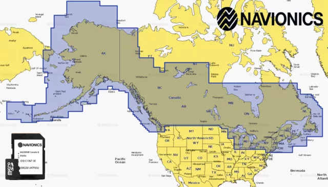 Navionics Plus 2023 microSD MSD Chart Card Maps Canada & Alaska Lakes,Coastals