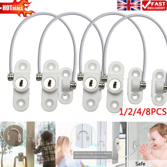 1/8X Window Door Restrictor Child Baby Safety Security Lock Cable Catch Wire UK