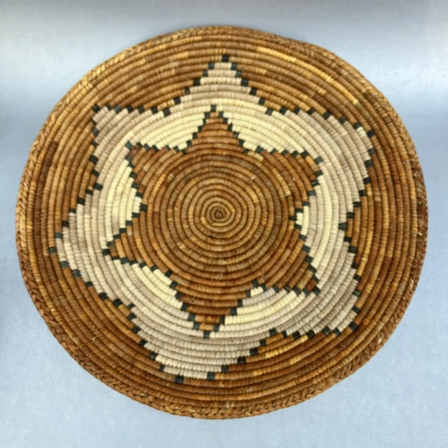 Vintage Native American Indian 14” Geometric 12 Point Natural Coil Basket