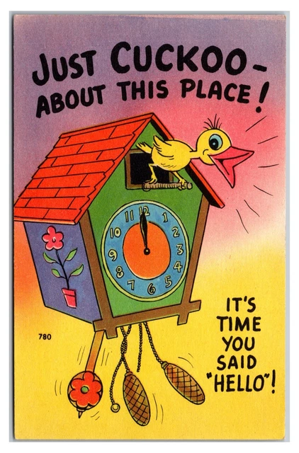 VINTAGE 1930S- &FUNNY Cuckoo Clock Saying" - Comic Cartoon Postcard