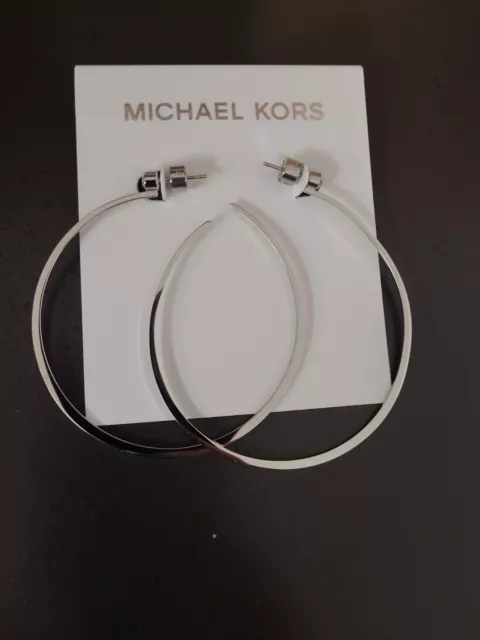 MICHAEL KORS MKJ6000 Silver Tone Brilliance Large Hoop Earrings Jewelry