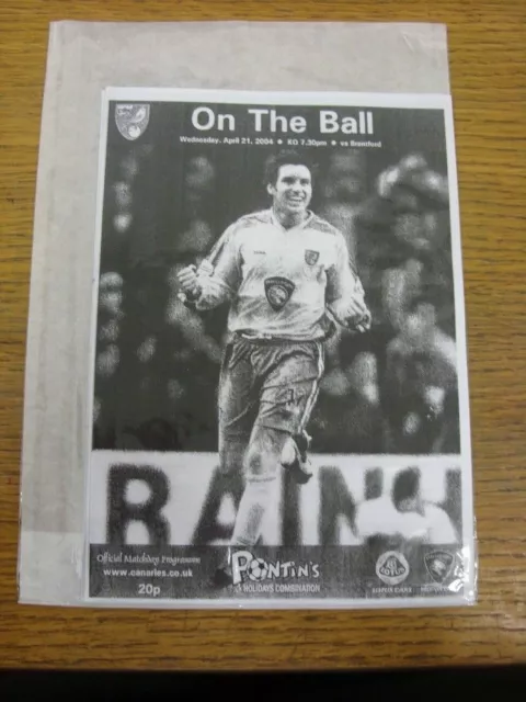21/04/2004 Norwich City Reserves v Brentford Reserves  (Four Pages). Any faults