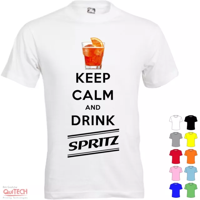 T-Shirt Keep Calm and Drink Spritz Uomo-Donna Bianca-Colorata Aperol Cocktail