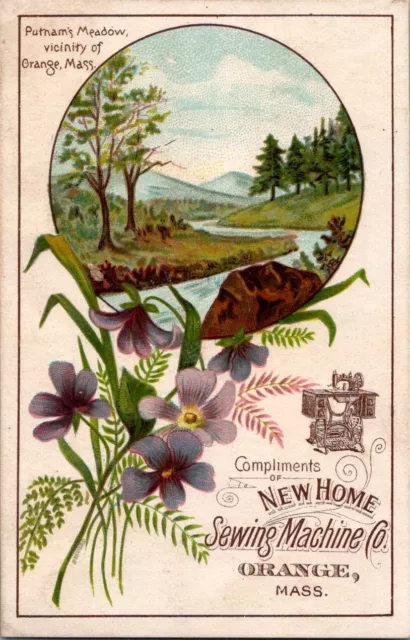 1880s New Home Sewing Machine Mountain River Violets Victorian Trade Card