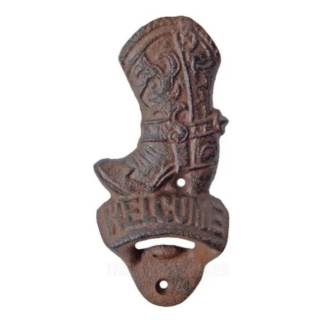 Welcome Boot Beer Bottle Opener Cast Iron Wall Mounted Rustic Western Bar Decor