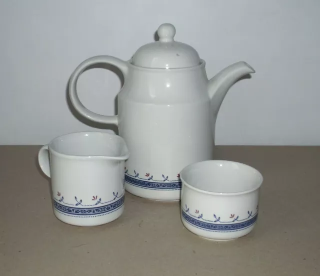 Vintage 80s Coloroll Kilncraft 'Monaco' Tea or Coffee Pot, Milk Jug & Sugar Bowl