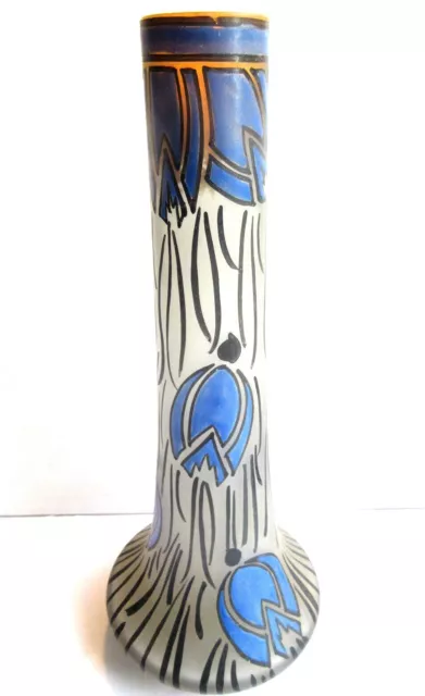 Superbe vase Art Déco pâte de verre de LEUNE, verre émaillé: Fritillaires bleus