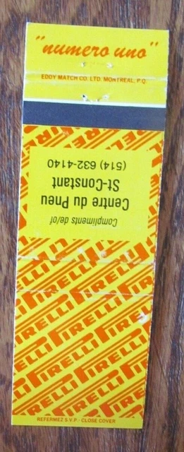 Pirelli Tires Matchbook Cover: St-Constant, Quebec Empty Matchcover -D2