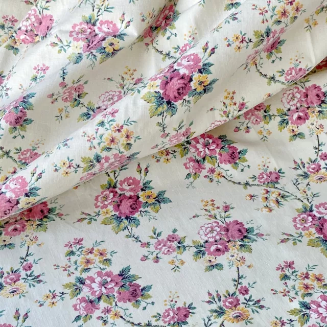 1940&#39;s antique French faded floral fabric pinks greens Wonderful!!