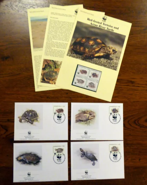 Wwf Venezuela 1992 Tortoise Turtle Fdcs Info Pages & Mint Stamps 4V