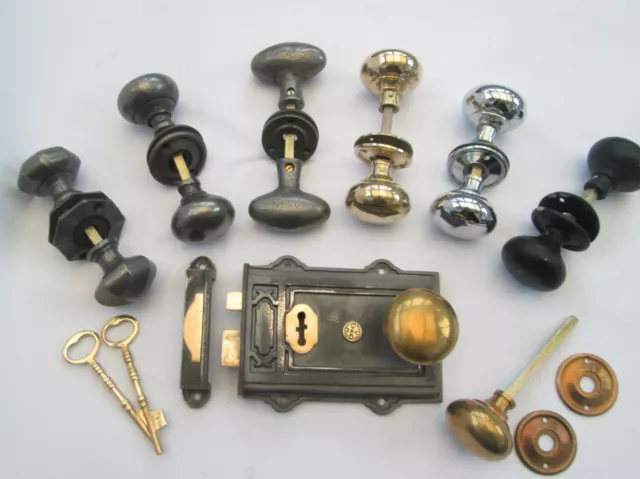 Dual handed Cast Iron & Brass Victorian Davenport RIM LOCK  or LARGE LATCH