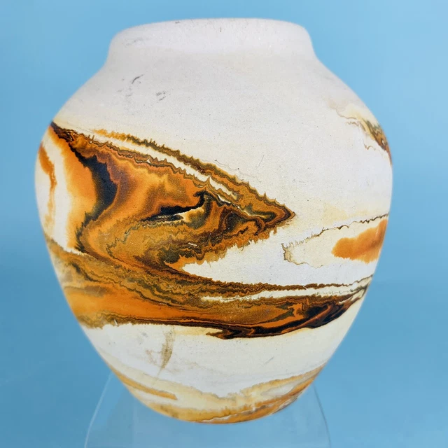 Nemadji Indian River Pottery Urn Vase Native Clay Swirled Marbled Handmade USA