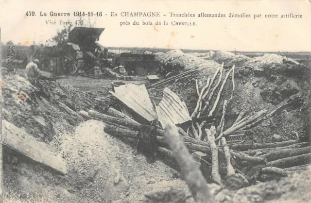Cpa Champagne War German Slices Demolished Wood Caterpillar