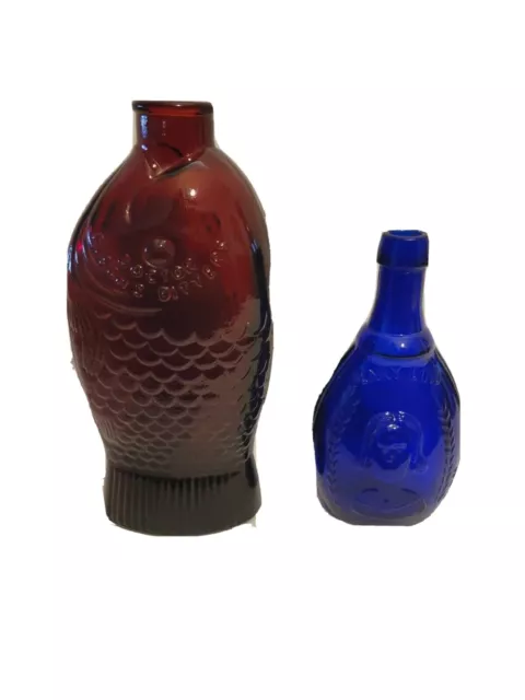 Dr Fischs Bitters  Red Fish Glass Bottle & Wheaton Blue Jenny Lind Flask