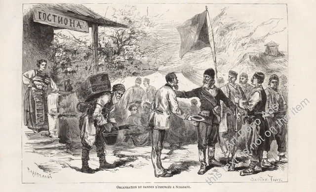 SERBIE SERBIA SRBIJA The Uprising at Schabatz Šabac Gravure Engraving 1876